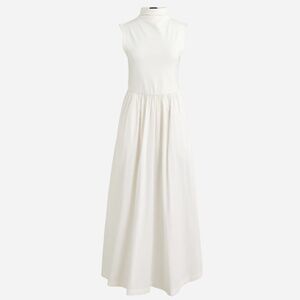 New JCREW Size M Fitted Knit Mockneck Dress with Poplin Skirt - Natural BY263